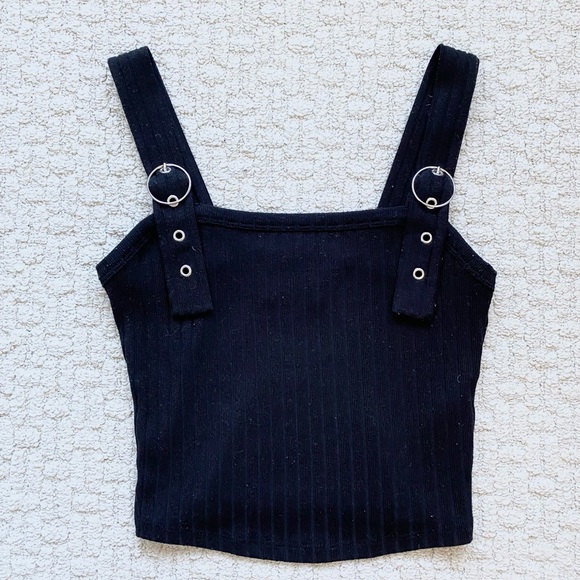 Hollister Tops - black ribbed buckle strap tank top